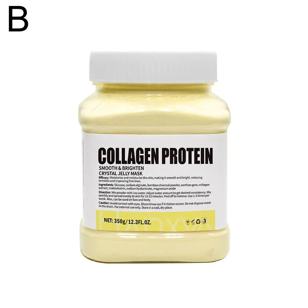 Collagen protein mask jar with white lid on a white background