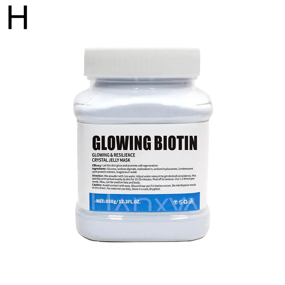 White container of 'Glowing Biotin' crystal jelly mask on a white background