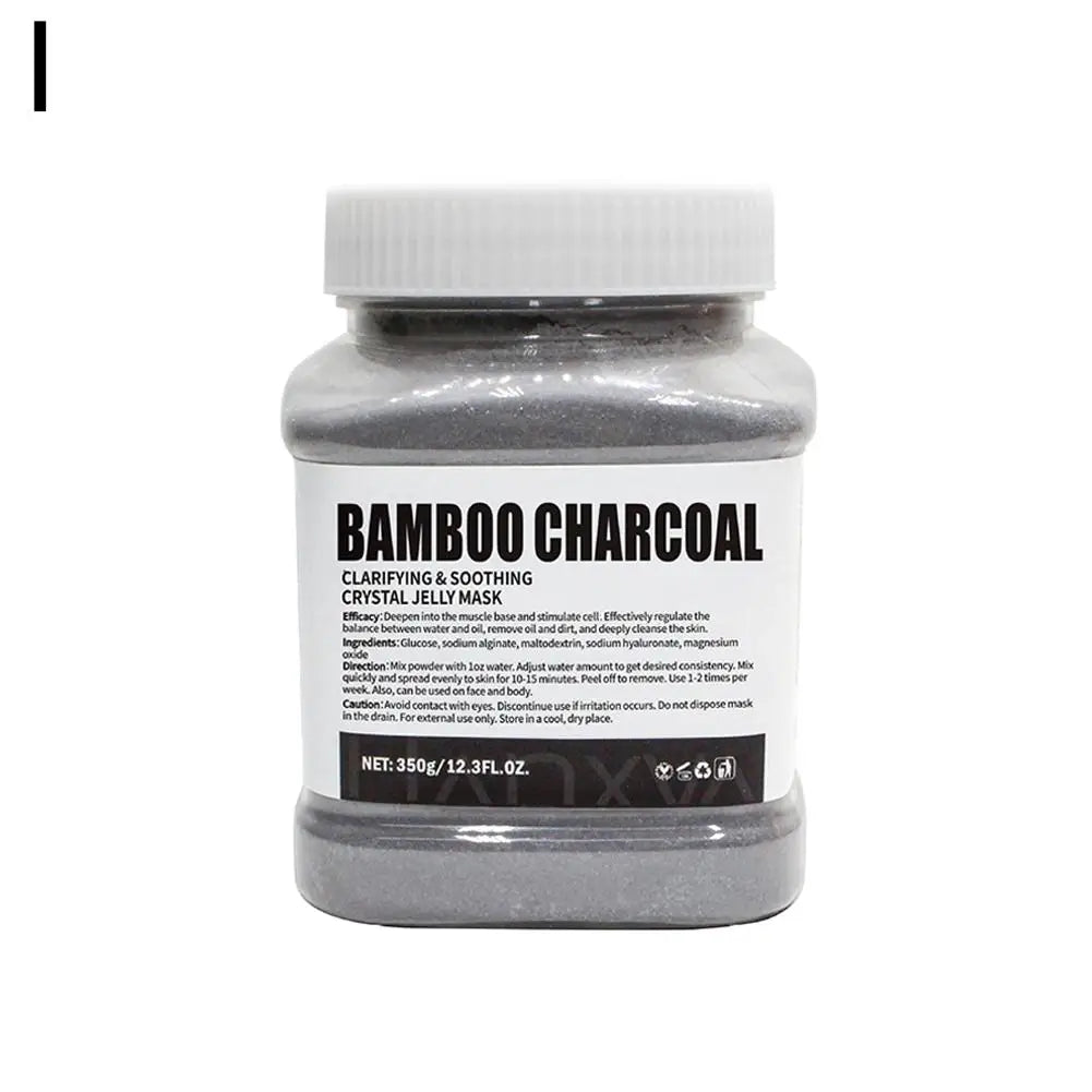 Bottle of Bamboo Charcoal crystal jelly mask with a white label on a white background
