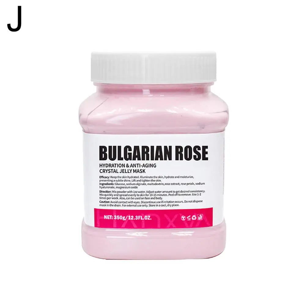 Pink crystal jelly mask jar with white lid on a white background