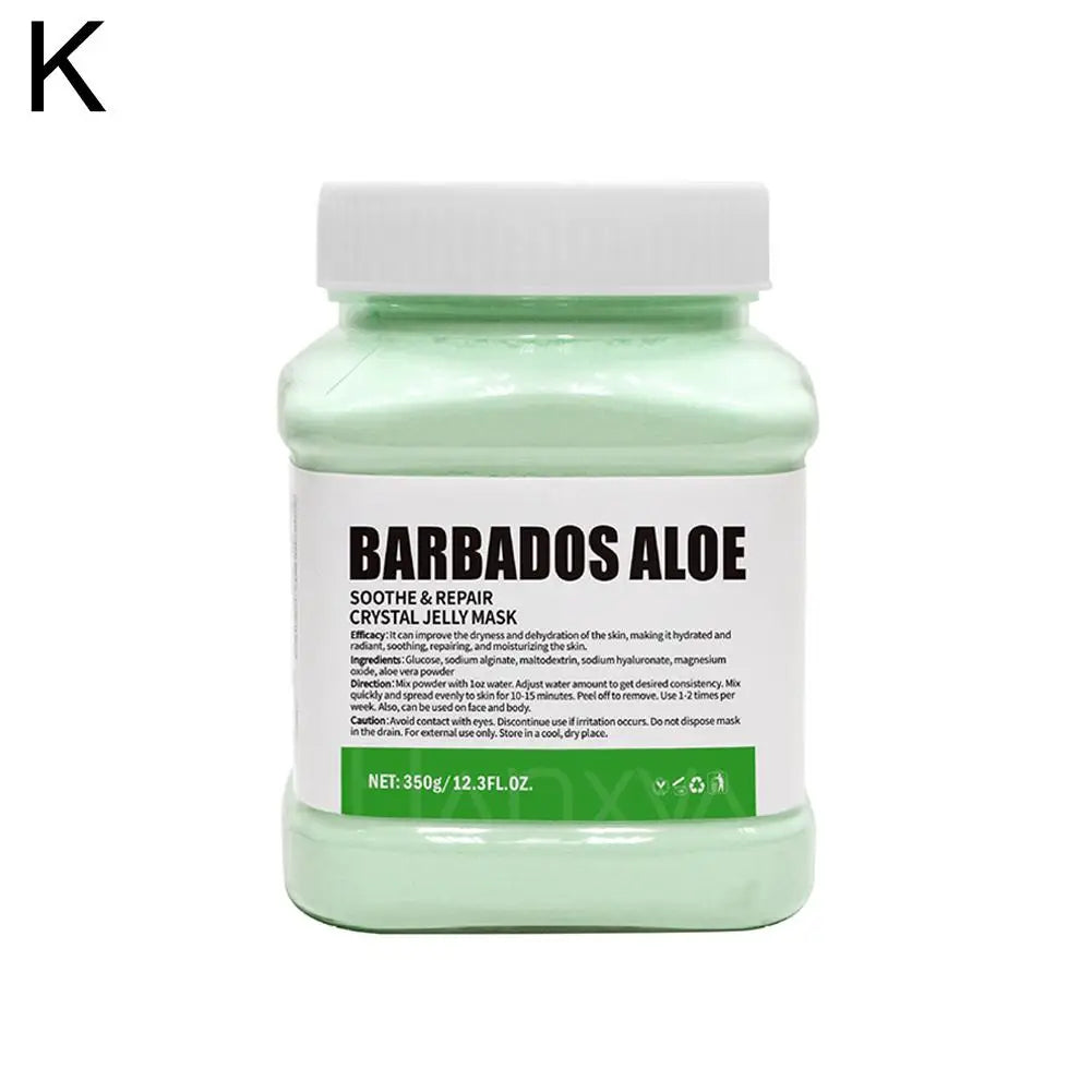 Green jelly mask jar with white lid on a white background