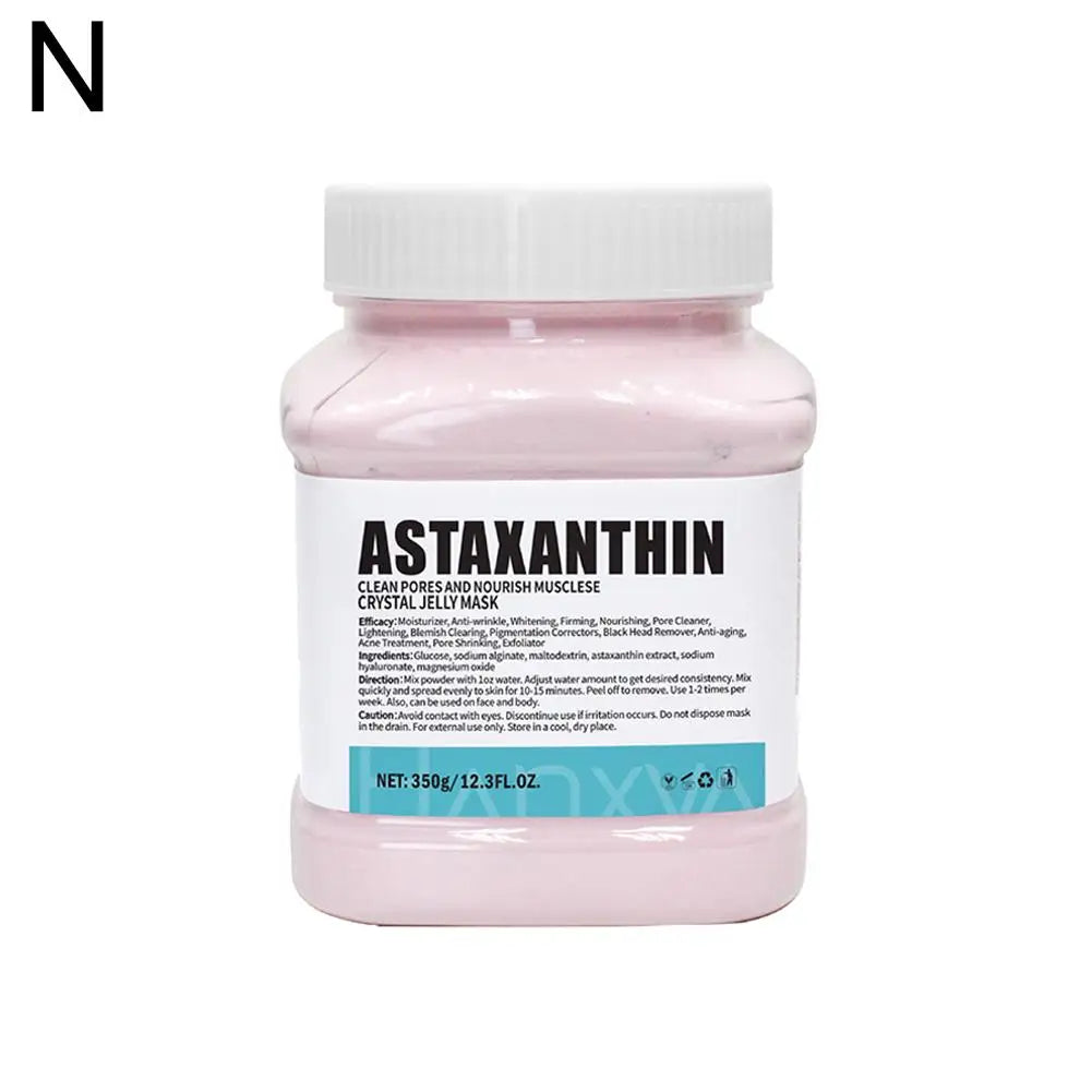 Jar of pink cosmetic product with 'Astaxanthin' label on a white background