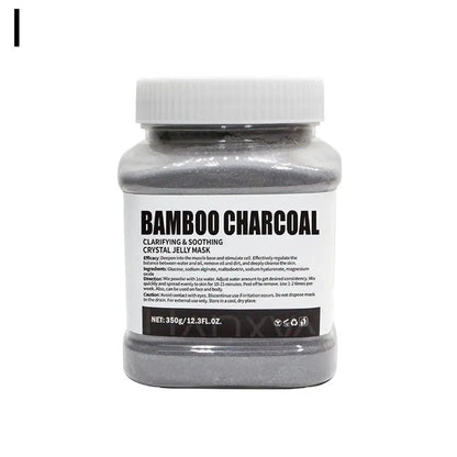 Bottle of Bamboo Charcoal crystal jelly mask with a white label on a white background